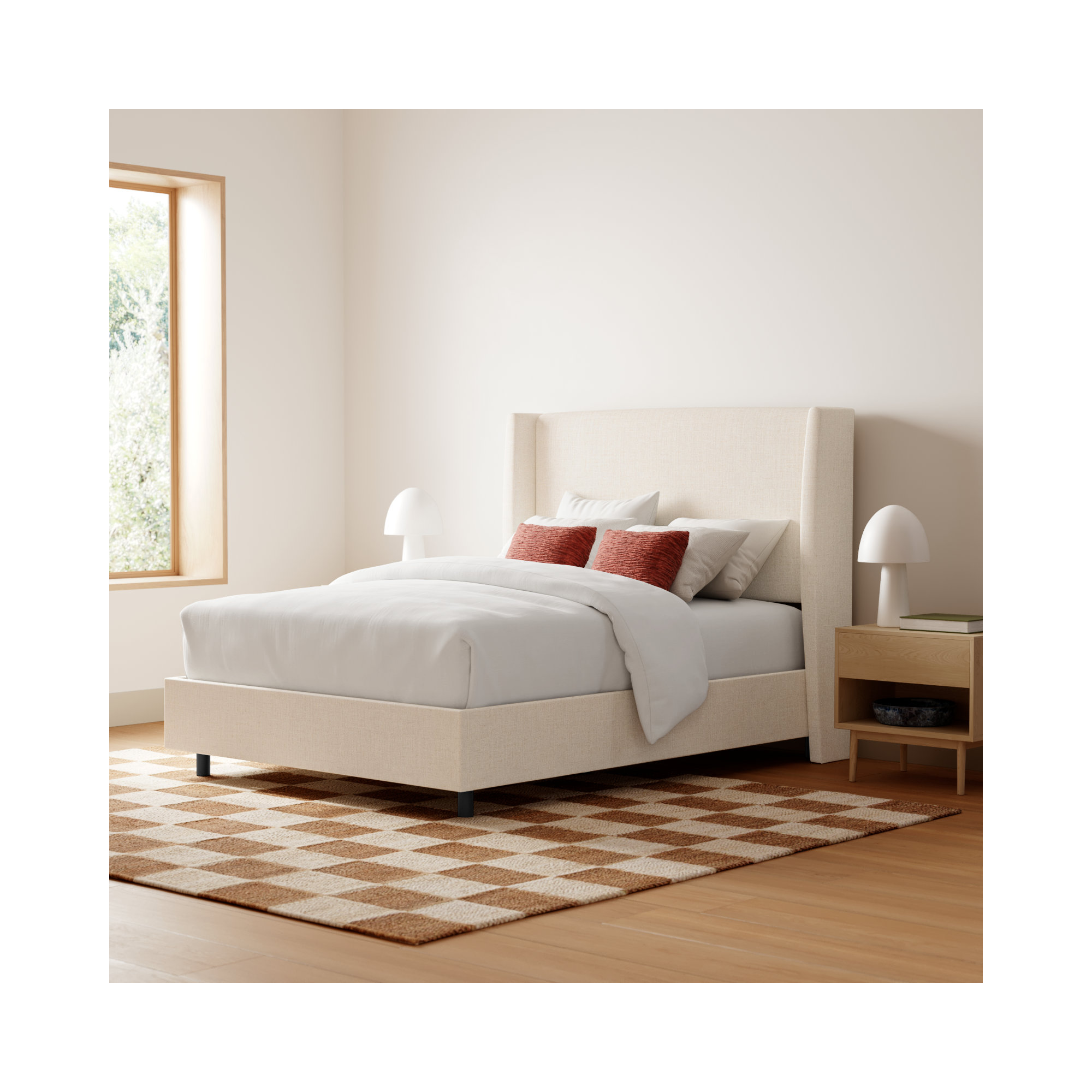 Tilly Upholstered Bed, Classic Talc Linen, Queen
