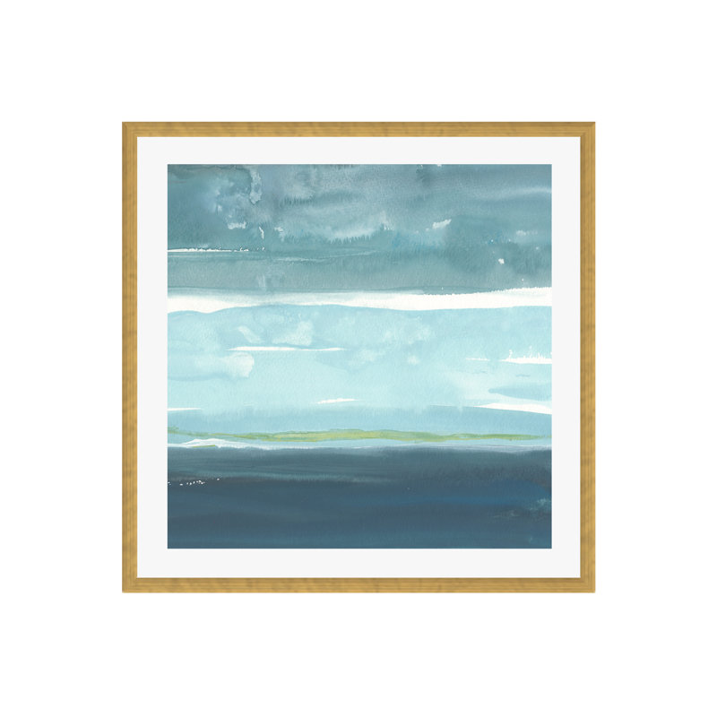«Teal Horizon II» par Rob Delamater - peinture encadrée, H 30 po x l 30 po, Or