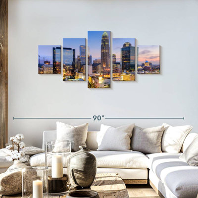 "Skylines And Cityscapes Charlotte", impression sur toile 5 pièces