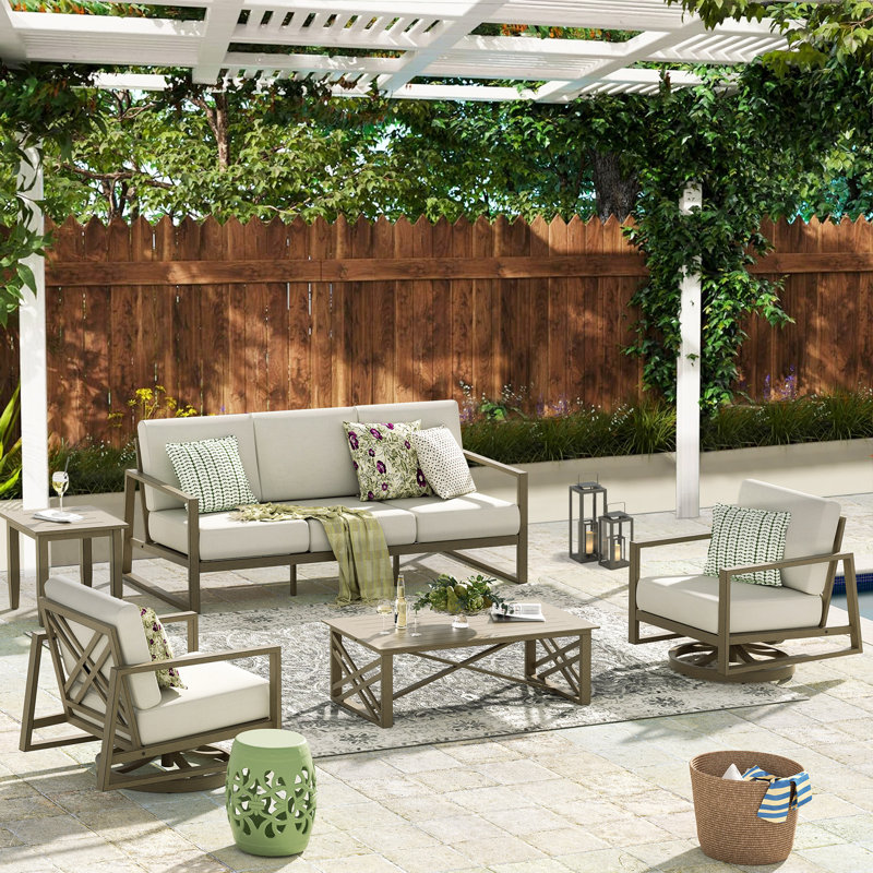 Hamarto 5 Pieces Aluminum Patio Swivel Conversation Sofa Seating Group With Cushions For 5 Person