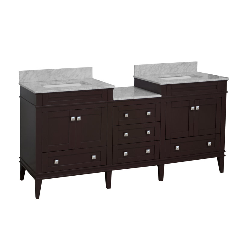 Frankfurt 72'' Double Bathroom Vanity with Carrara Marble Top, Chocolate
