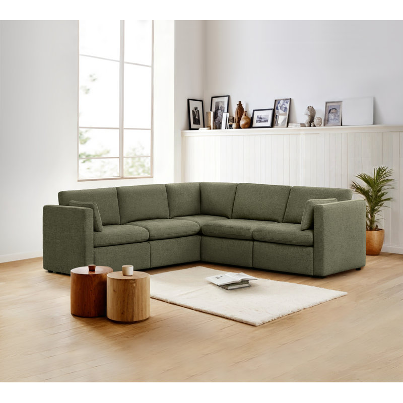 Winfree 5-Piece Upholstered Corner Sectional, Green