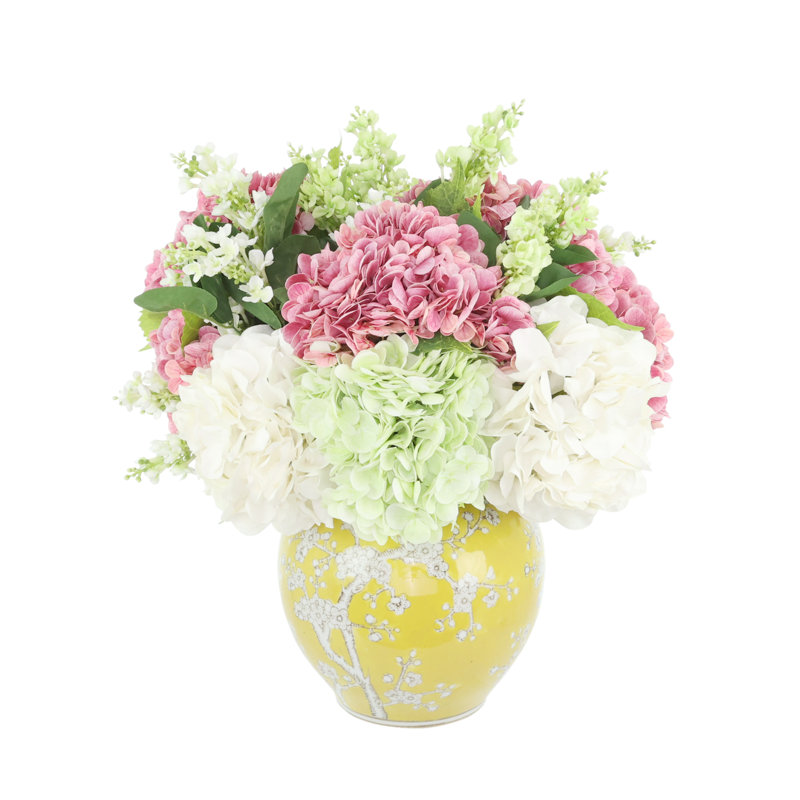 Hydrangea and Lilac Arrangement, Pink;White;Green
