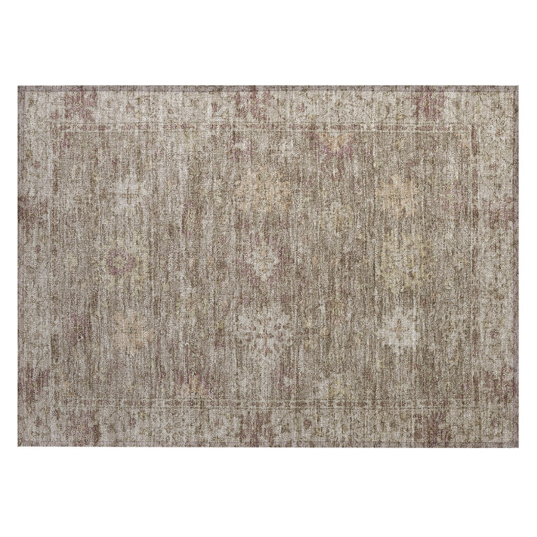 Machine Washable Indoor/Outdoor Xhevrie Khaki Rug
