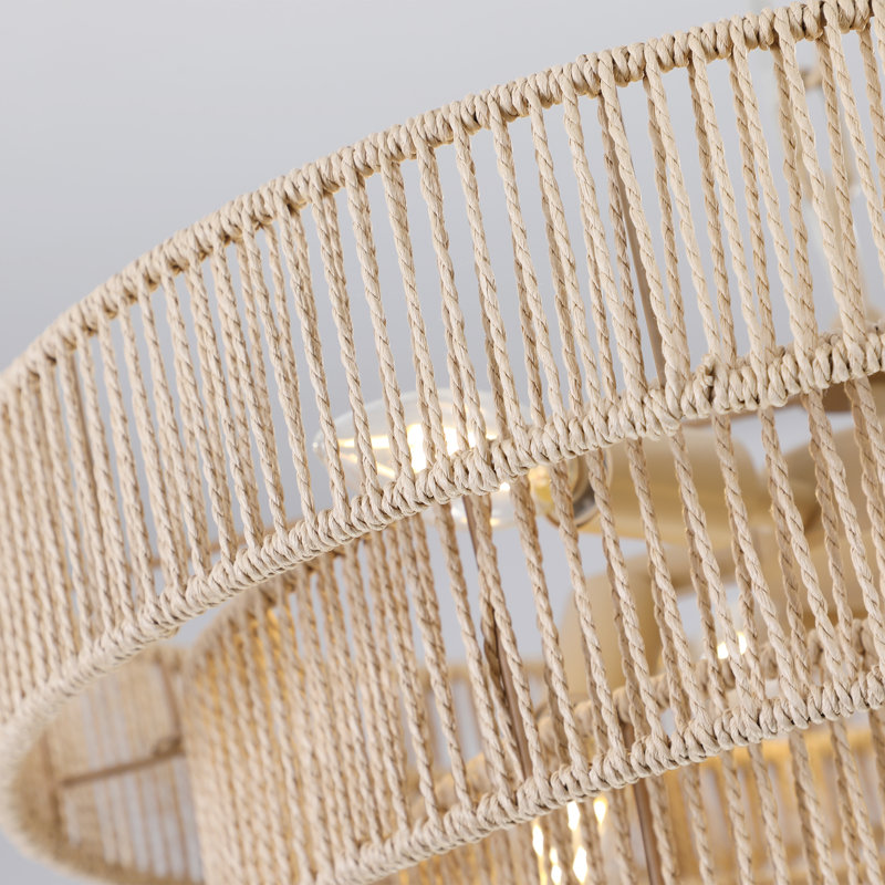 Lustre en corde de chanvre tissé, luminaire suspendu de style bohème, élégant luminaire suspendu (sans ampoule), Noir