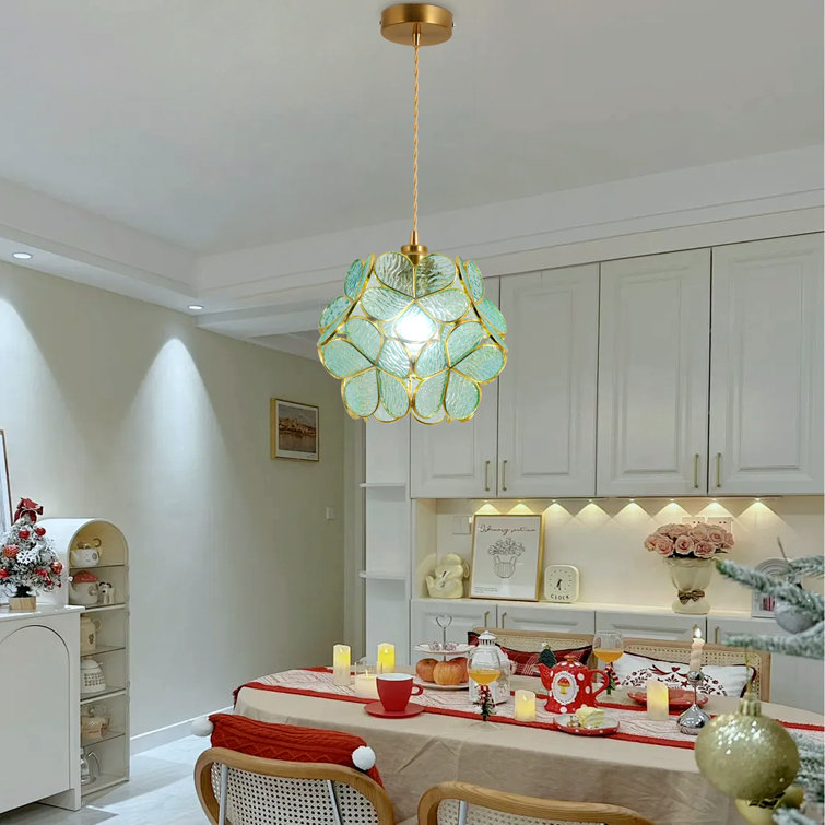 Flower Petals Tiffany-Style Ceiling Pendant Light With 8-Inch Shade**