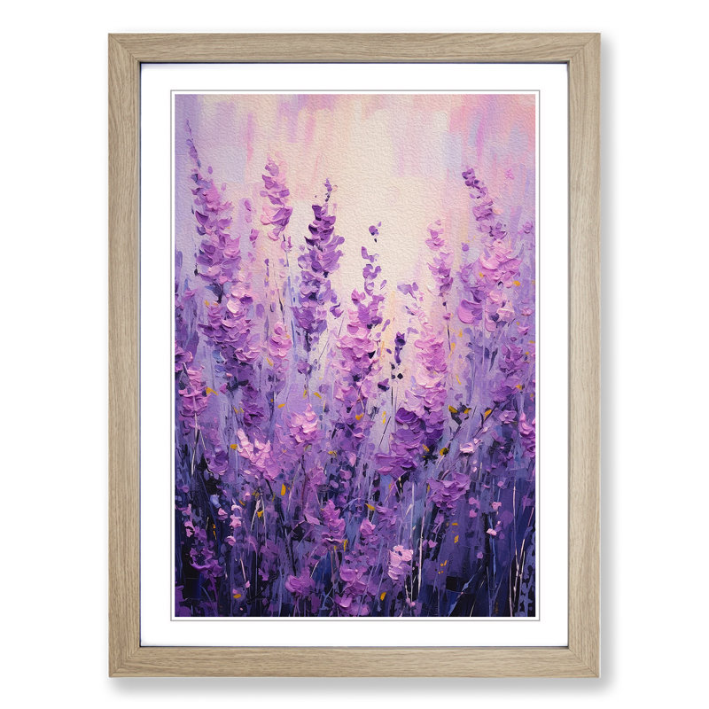 Lavender Flower Action - Single Picture Frame Print on Wood, Oak , 64cm H x 46cm W x 2cm D