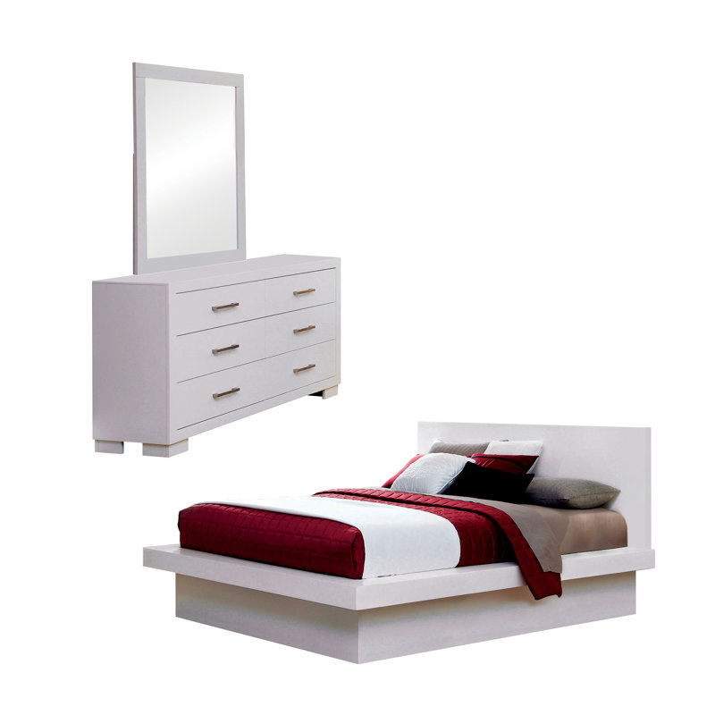 Ensemble de chambre à coucher 3 pièces avec commode et miroir Kelemen, Blanc, Très grand