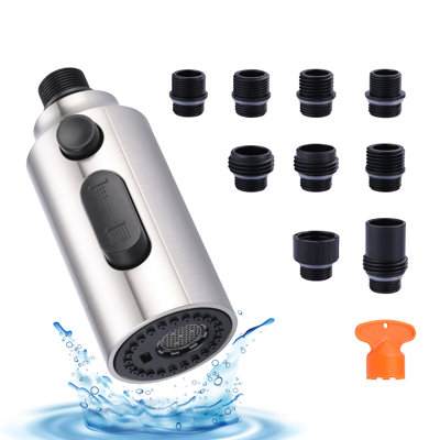 Tête de robinet de cuisine à 3 fonctions avec 9 adaptateurs, remplacement de tête de robinet de cuisine compatible avec American Standard