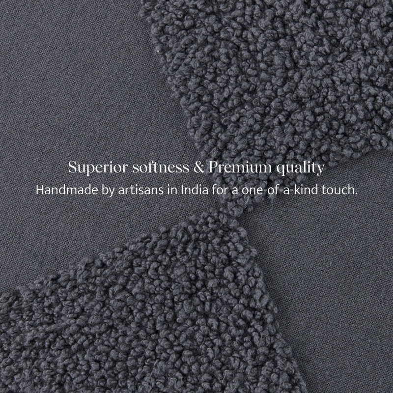 Double Stitch 100% Cotton Checkered Tufted Boho Decorative Throw Pillow Covers, Charcoal Gray