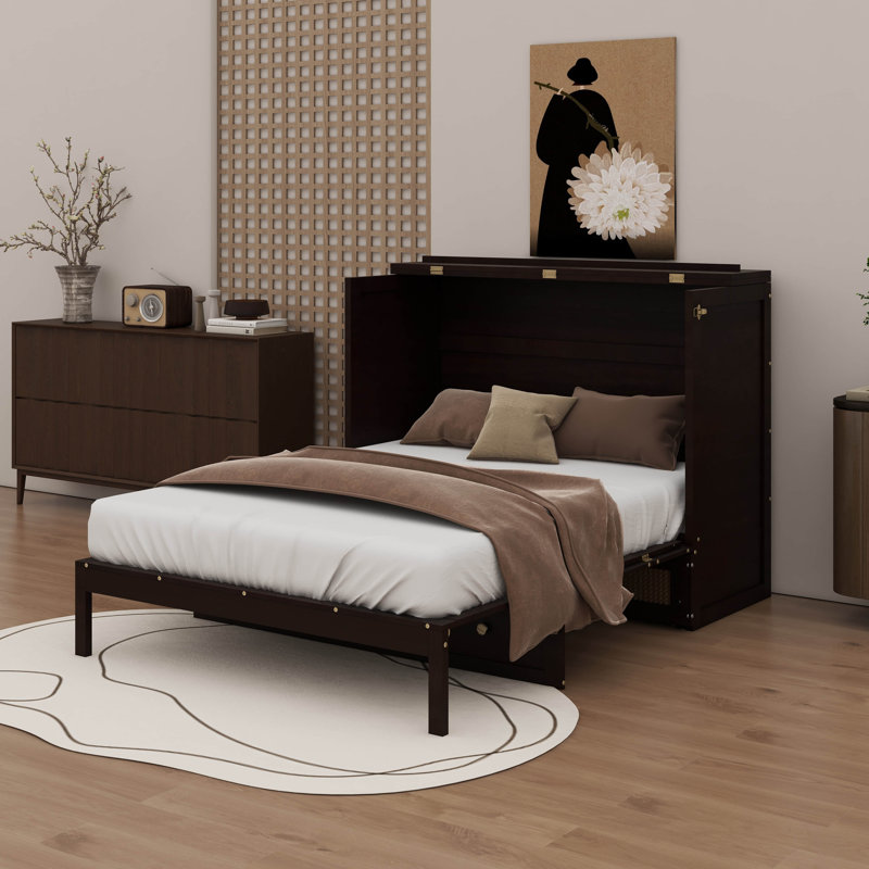 Lit escamotable double avec grands tiroirs, Espresso