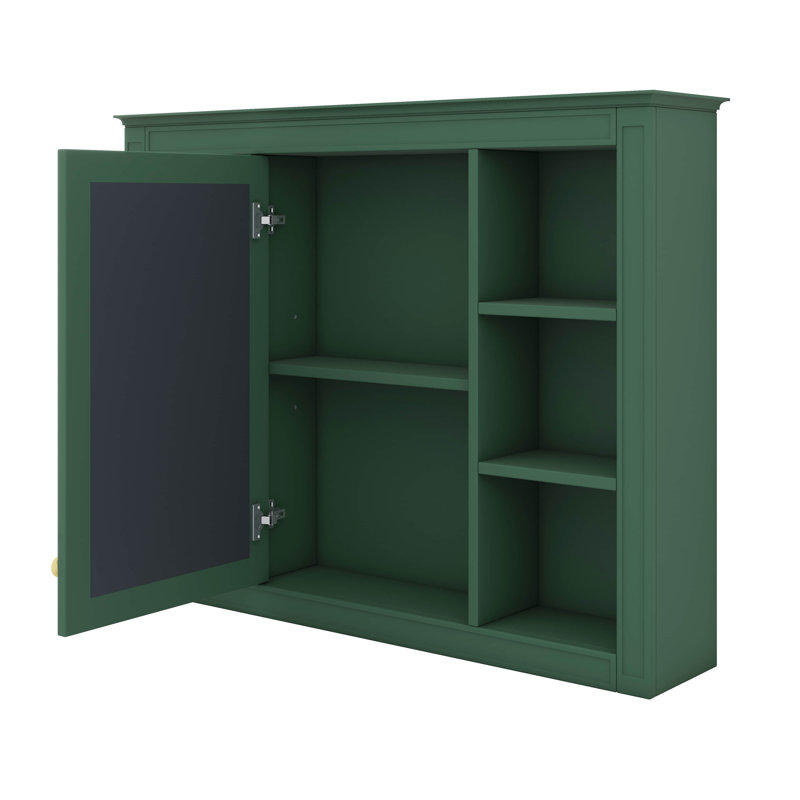 Armoire à pharmacie murale avec miroir, 6 tablettes ouvertes, Vert