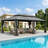 Outdoor Patio Metal Frame Wood Grain Resin Roof Gazebo with Privacy Curtain Mosquito Netting