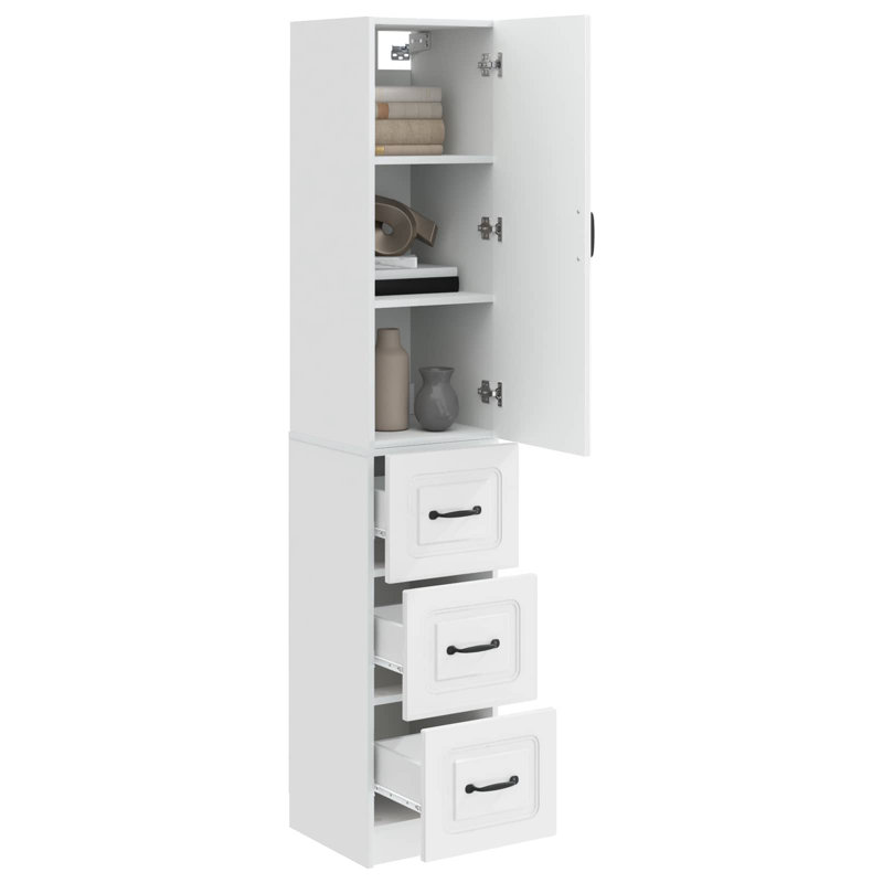  Cabinet Set 2 Pcs Engineered Wood Storage Home Office Organizer Utility, High Gloss White
