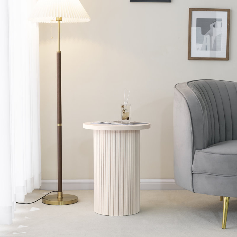 Ansel 22" Tall Pedestal Wood Round End Table, Washed White