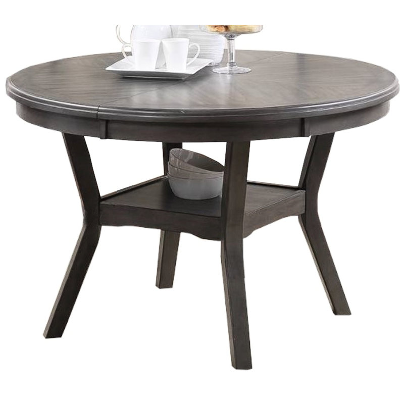 Table de salle à manger contemporaine, chêne gris, ronde, avec rangement gris, Gris
