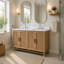 Meuble-lavabo autoportant en bois massif café clair avec plateau blanc-133284906