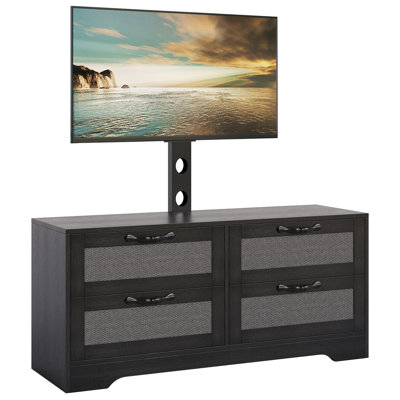 Rattan TV Stand with Mount – 4-Drawer Dresser Entertainment Center for TVs Up to 70 Inch