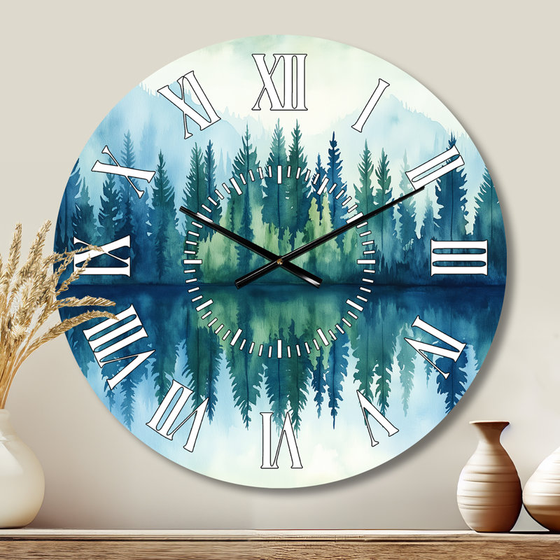 Horloge murale en métal Forest River Reflection - Blue Landscape, Grand