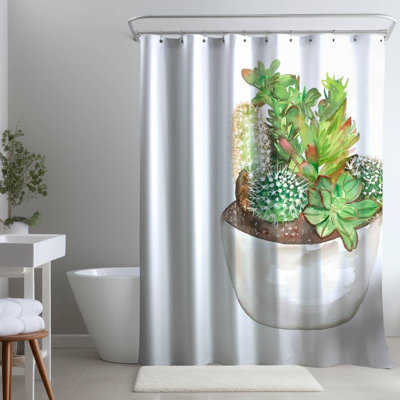 White Botanical Cactus – Home Decor Floral – Polyester Shower Curtain, Dye Sublimation Print, 71" W × 74" L