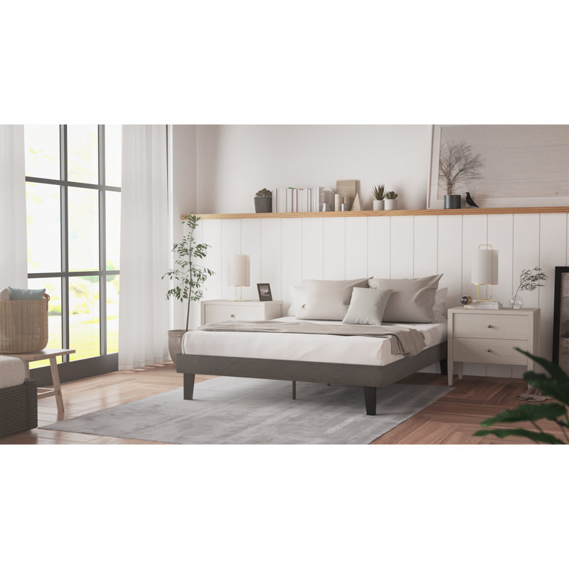 Lit plateforme tapissier 14 po Brin, Très grand, gris