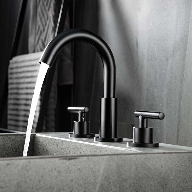 Widespread 3-Hole Bathroom Faucet with Dual Handles and Water Supply Lines, Matte Black