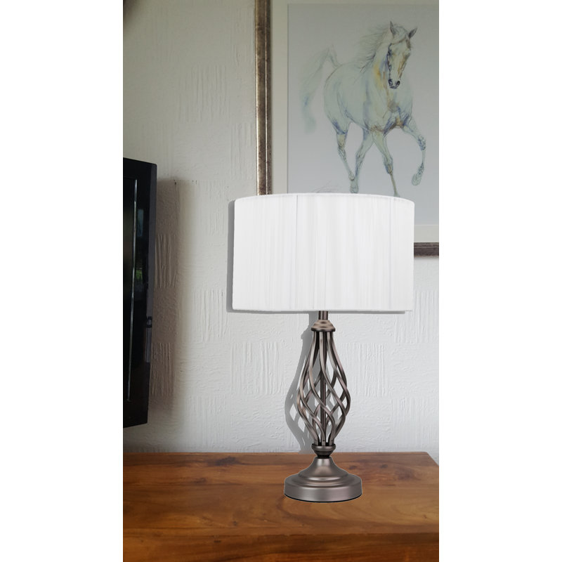 Alaizah 49cm Table Lamp Classic Barleytwist Metal with Ivory String Wrapped Shade, Pewter
