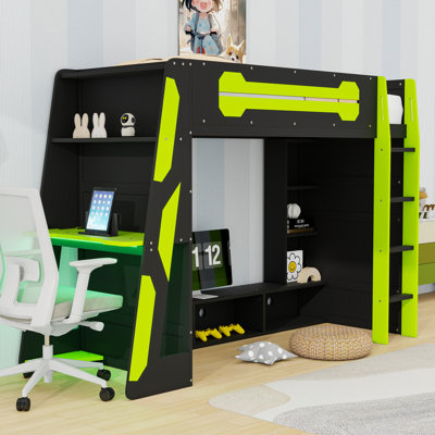 Twin Loft Bed with Integrated Gaming and Workstation, RGB Lighting, and Ample Storage