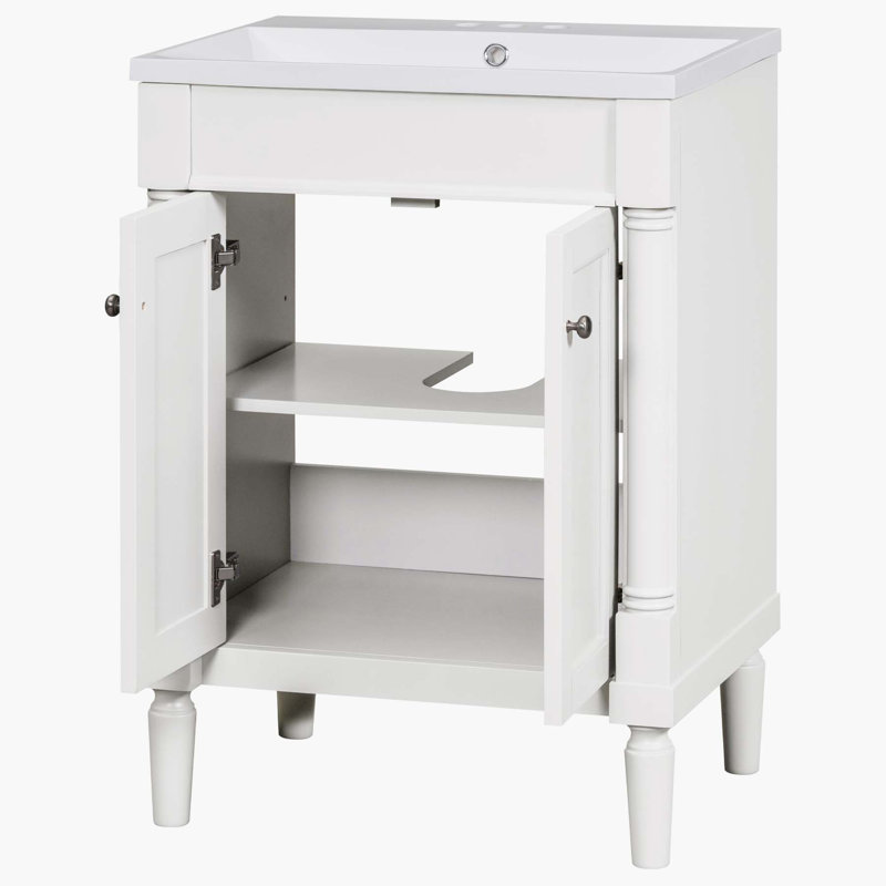 24'' Single Bathroom Vanity with Ceramic Top, White