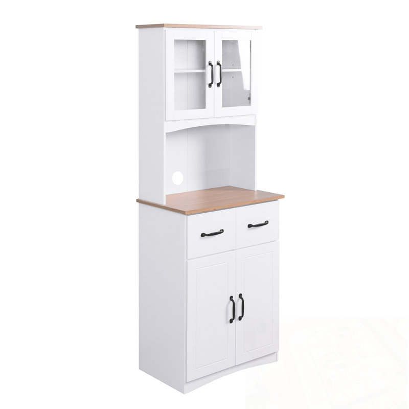 Armoire de rangement pour garde-manger avec portes en verre et 2 tiroirs