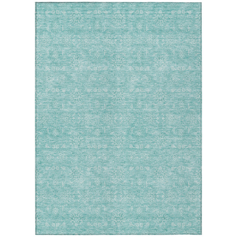 Tapis intérieur lavable floral 8 pi x 10 pi turquoise et ivoire
