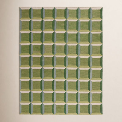 Giedre Green Beige Hand-Tufted Wool Rug