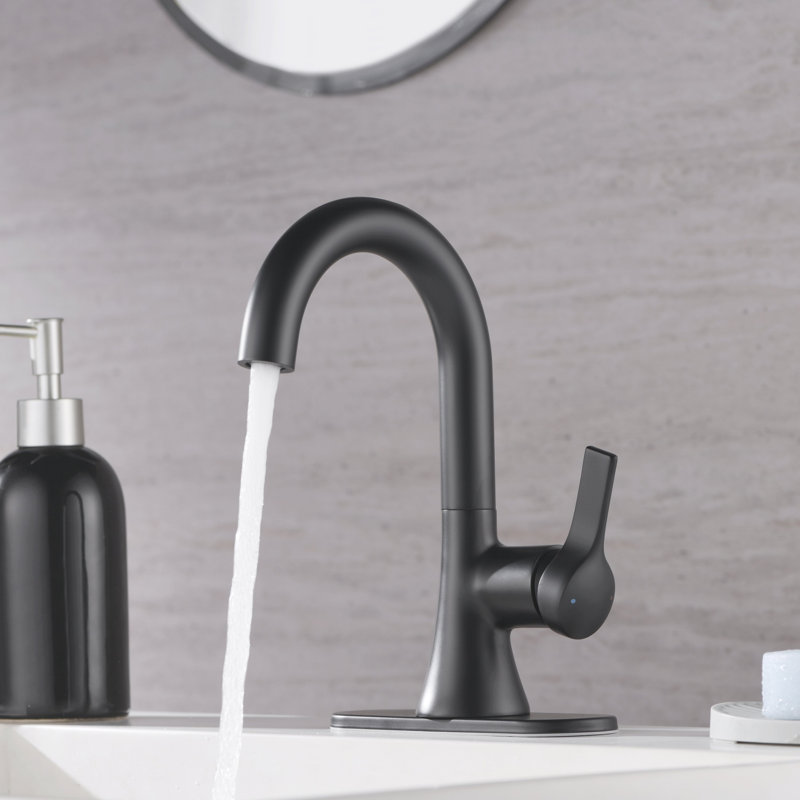 Robinet de lavabo de salle de bain à poignée simple à grande arche avec ensemble de bonde Davvid - Noir mat, Noir mat