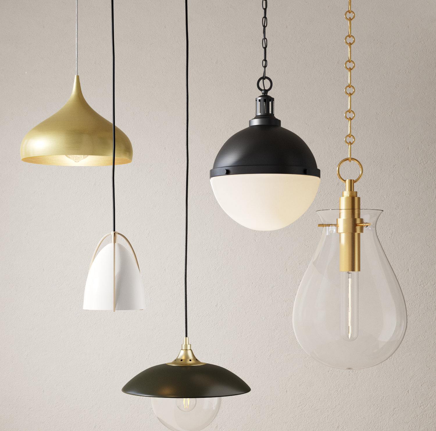 Marselia Single Light Metal Dimmable Plug-in Pendant, Natural Brass