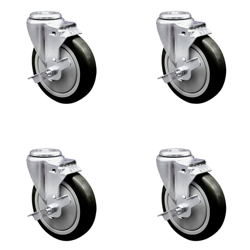 Polyurethane Swivel Bolt Hole Caster with Brake, Black