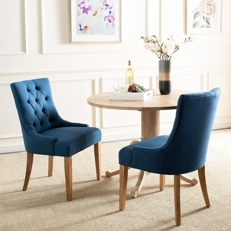 Baumgarten 49.53cm H Tufted Upholstered Parsons Chair, Steel Blue, Whitewashed