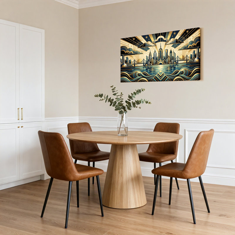 Ensemble de 1 tableau sur toile Art Déco représentant un paysage urbain, H 24 po x l 48 po