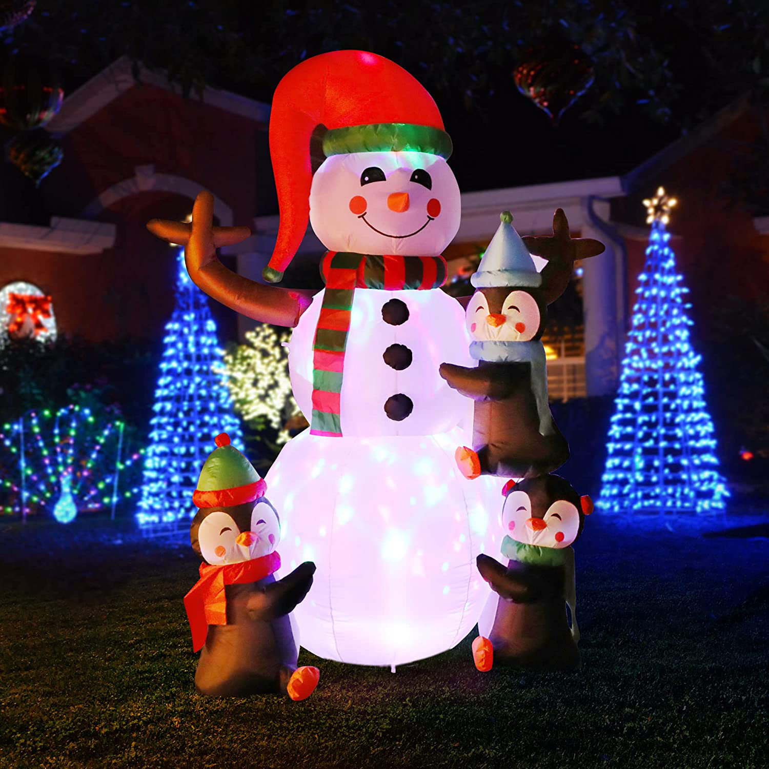 VIVOHOME Catchy Christmas Inflatable Led lighted Snowman and Penguins ...