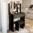 17" Round LED Lighted Vanity Desk with Stool, 2AC+2USB Power Socket, 3 Color Adjustable Brightness & Large Storage