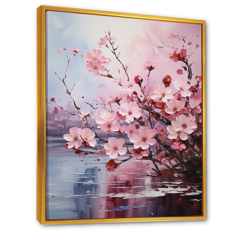 «Cherry Blossom Flower Meadow II», reproduction sur toile, Cadre flottant doré, H 40 po x l 30 po x P 1,5 po