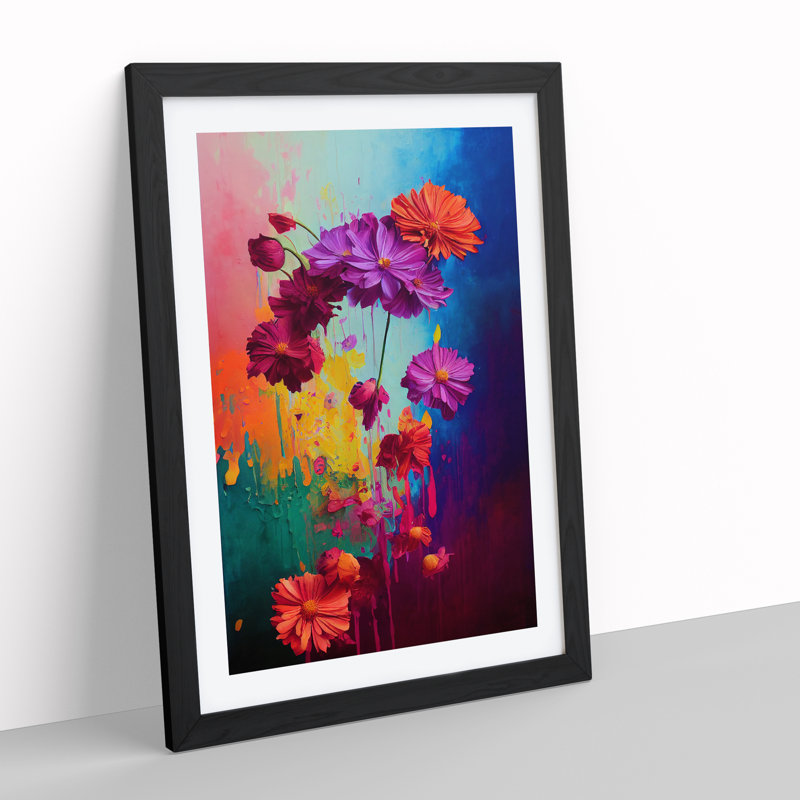 Paint Drips Flowers No.4 Abstract - Framed Print, Black, 64cm H x 46cm W x 2cm D