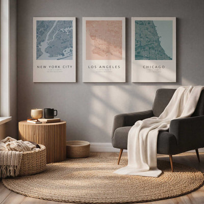 Cartes de Chicago, Los Angeles et New York, ensemble de 3 impressions sur toile