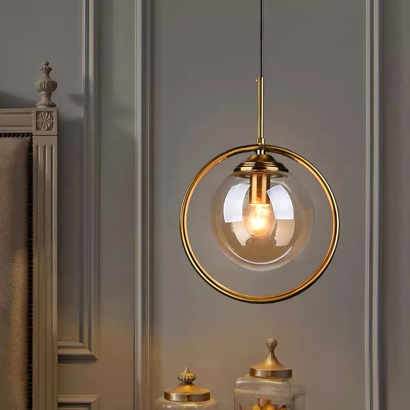E27 cercle cuivre or ambre verre nordique moderne lampe suspendue lampe de cuisine lampe de salle à manger lampe suspendue salon