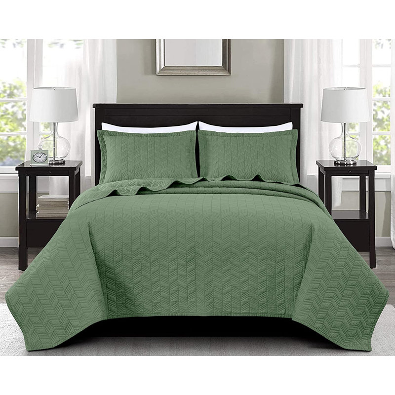 Solid Color Cotton Quilt Cotton Quilt, Queen Quilt + 2 Standard Shams, Sage