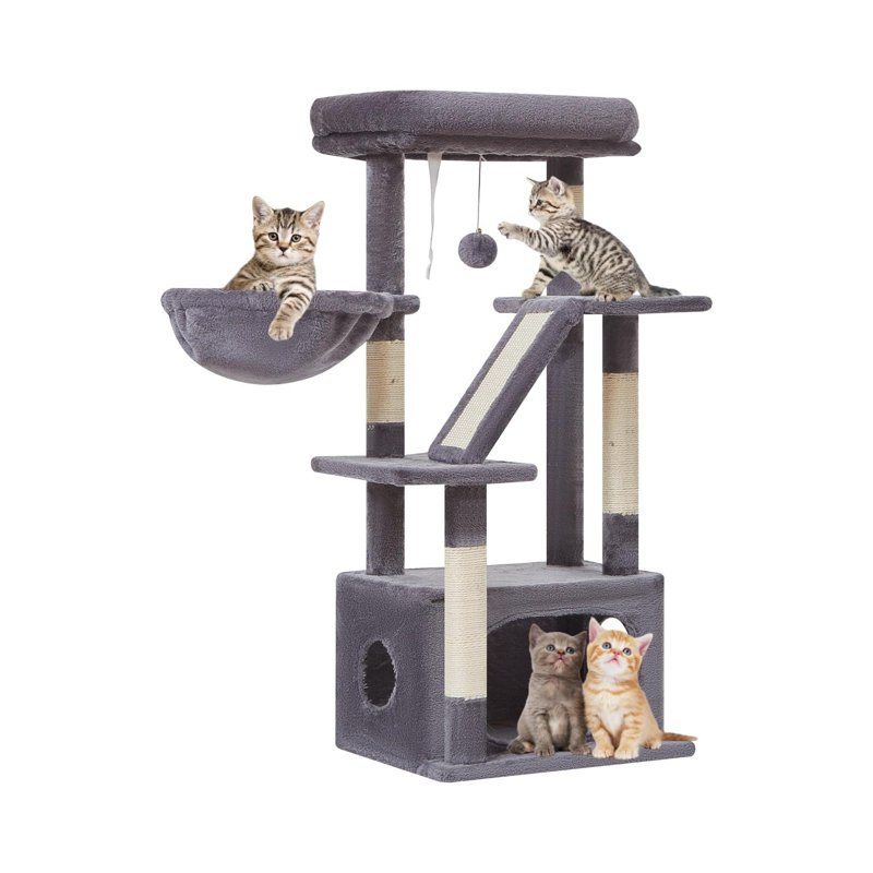 Arbre à chat, tour à chat de 38,2 pouces pour chats d'intérieur, convient aux chatons avec luxueux condo pour chat avec paniers réglables et perchoir luxueux gris fumé MS029SG