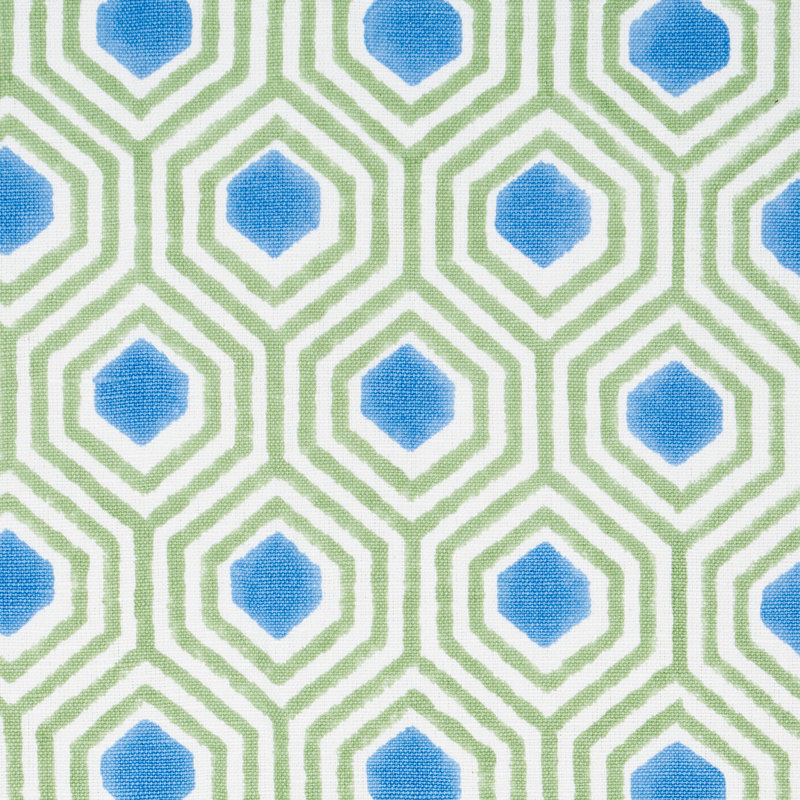 Tissu imprimé à la main Otis, Vert et bleu