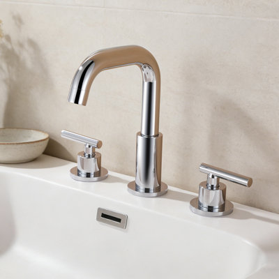 Solid Brass Double Handle Bathroom Sink Faucet With Drain Assembly
