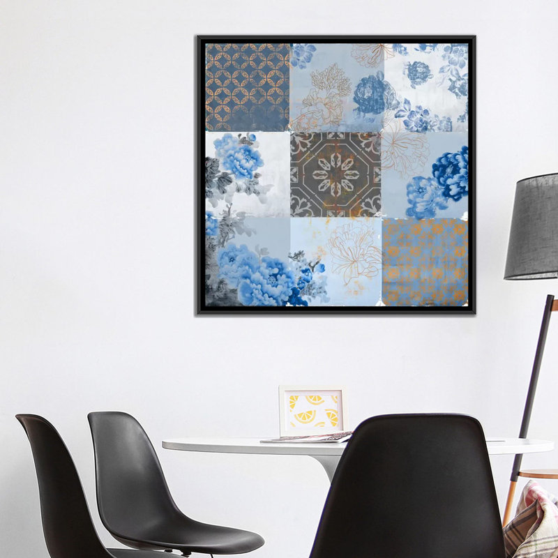 «Deft Blue», impression sur toile, H 18 po x l 18 po x P 1,5 po, Toile avec cadre noir, Pas de tapis