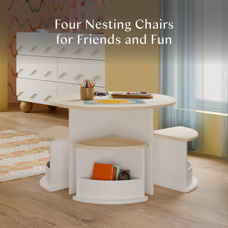 Nessa Nesting Play Table, White and Washed Natural