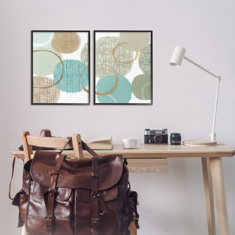 Ensemble de 2 giclées texturées texturées et aqua cercles par Flora Kouta, Giclée encadrée noir minuit, H 24 po x l 16 po